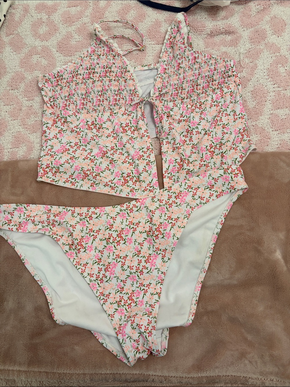 No Boundaries Pink Floral Smocked Bikini Set